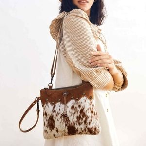 Myra Ornate Brown Leather+Hairon Bag
